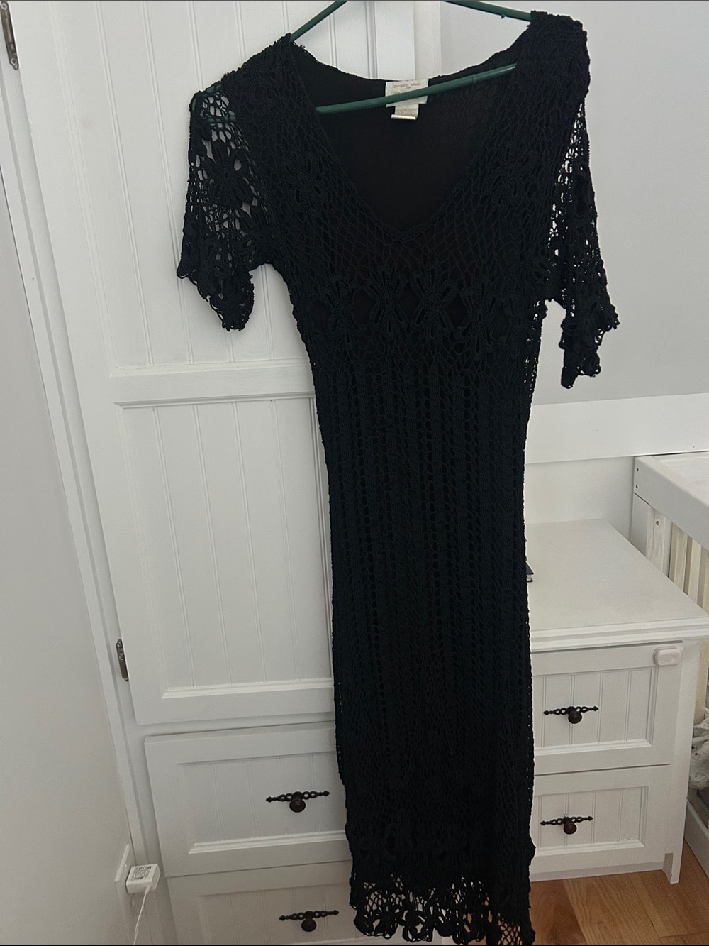 Black Crochet Maxi Dress with Scoop Neck